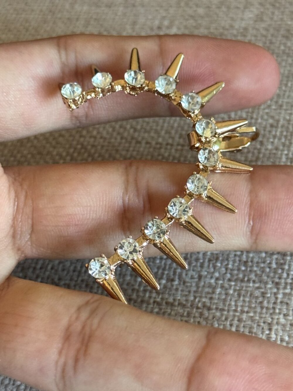 Gold Spiked Rhinestone Statement Ear Cuff - Picture 3 of 6